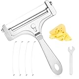 Tinoaly Käsehobel Set, Verstellbare Stärke Hand Käsehobel aus Eisen mit 4 Zusätzlichen Drähten und Schlüssel Lebensmittelschneider für Butter Cheddar Mozzarella (Frosted Silver)