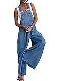 Tomwell Frauen Jeans Klassisch Retro Hosenträger Latzjeans Röhrenjeans Straight Fit Overall Washed Jeanshose Damenlatzhose Ärmellos mit Taschen C Blau M