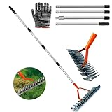 Vertikutierer Rechen mit Stiel 170cm, Schneidrechen Garten, Moosrechen, Vertikutierrechen, Verstellbarer Handvertikutierer, Bodenrechen zum Reinigen von Totem Gras, für Garten, Hof, Rasen