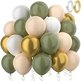 Luftballons Grün Gold, Salbei Grün Gold Weiß luftballons hochzeit Set 60 Stück 12 zoll Ballons mit 2 Rollen Band für Geburtstag Jubiläum Party Dekoration Graduierun
