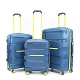 Dreiteiliges Hartschalen-Kofferset, leichtes PP-Material – erweiterbarer Koffer, strapazierfähiges Trolley-Set mit Zahlenschloss und geräuscharmen multidirektionalen Rollen (20, 24, 28 Zoll – blau)