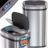 Monzana® Mülleimer mit Sensor Küche 50L Edelstahl Elektrisch Deckel Klemmring inkl. USB-Kabel Abfalleimer Papierkorb LED Anzeige Silber
