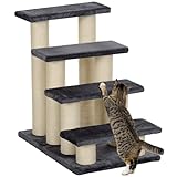 PawHut Tiertreppe Katzentreppe Hundetreppe 4 Stufen Treppe für Katze und Hunde Plüsch Grau 60 x 42 x 61 cm