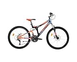 SPRINT Element 24 Zoll Vollfederung Mountainbike, Kinderfahrrad Jungen, Mädchen, Doppelscheibenbremse, Shimano 18 Gang (Orange mit Türkis)