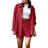 Shirt and Shorts Summer Muslin Blouse Two-Piece Women's Beach Outfit Set Bluse leinen Damen Beach Set Pyjama Hose Damen Crop top Sport travel Outfit Damen Flugzeug