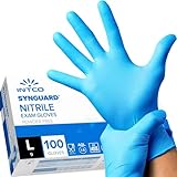 Show-me Intco Nitrilhandschuhe groß, 100 Stück, stark und flexibel, lebensmittelechte blaue Handschuhe, unsteril, puder- und latexfreie Handschuhe, dicke Einweghandschuhe mit Fingerstruktur für Werkze