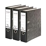 Original Falken 3er Pack Recycling-Ordner Wolkenmarmor. Made in Germany. 8 cm breit DIN A4 schwarzer Rücken Ringordner Aktenordner Briefordner Büroordner Pappordner CO2-Neutral Blauer Engel