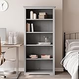 MOBCANT Bücherregal 5 Fächer Grau 82x40x173 cm Massivholz Kiefer, Standregal Badregal Vitrinenschrank Bookshelf Geeignet für Schlafzimmer Büro Hotel Wohnzimmer