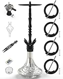 NOBLE HOOKAH 100cm Shisha Set 4 Anschlüsse mit LED Licht Shisha Kopf XXL Shisha 4 Schlauch aus Aluminiumrohr mit Molassefänger,Ausgestattet mit 4 Silikonschläuchen und Griff