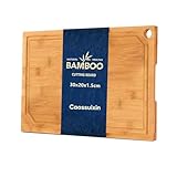 Bambus Schneidebrett Klein 30x20x1.5cm, Caossuixin Natürlicher Bambus Schneideblock mit Saftrillen, Brotschneidebrett, Küchenbrett für Gemüse, Fleisch & Servieren, Gerichte Garnieren