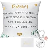 Panelee 3 Geschenke für Oma 40 x 40 cm Oma Kissenbezug mit Spruch DU HAST JA BEREITS Uns Oma Schlüsselanhänger und Grußkarte Beste Oma Geschenke für Großmutter Geburtstag Muttertag