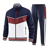 W JIANWANG Trainingsanzug Herren Fußball Traningsanzuganzug Sportanzug Freizeitanzug Sport Jogging Anzug Für Männer Trainingsanzüge Fussball Laufanzug Jogginganzug Set Dunkelblau 085 L