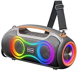 Bluetooth Lautsprecher, Tragbarer Musikbox mit 2 Subwoofern, Spitzenleistung 180W, Bass Boost, 24h Akku, IP65 Wasserfester Outdoor Lautsprecher mit Farbiger Lichtleiste für Party, TWS, TF, USB, AUX