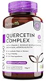 Quercetin Komplex 695mg mit Vitamin C - Preis-Leistungssieger 2021* - 120 vegane Kapseln - Quercetin aus japanischem Schnurbaum-Blütenextrakt, Vitamin C, Hagebutte, Bioflavanoide, Rutin, Acerola