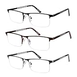 Bxgxlelin Lesebrille für Herren, blaues Licht, 4,4 cm, 3 Stück, leichte Lesebrille aus Metall, für Herren, gegen Ermüdung der Augen, Trockenheit, Blendung durch Computer, UV, Federscharnier für