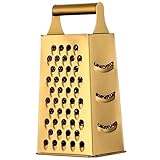 Käsereibe, Edelstahl-Kastenreibe mit 4 Seiten, 9, 3 Zoll Höhe, Gemüsehobel mit Griff, Reiben für Küche, Käse, Gemüse, Kartoffeln, Ingwer, Gold.
