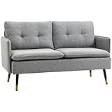 HOMCOM Polstersessel Armlehnensessel mit Kissen Loungesessel Sofa mit Leinenoptik, Stahlbeine, für Wohnzimmer, Schlafzimmer, Grau, 139 x 68 x 80 cm