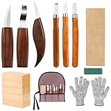 TNEDFOD 20 Teiliges Holz Schnitzwerkzeug Set, Werkzeuge für die Holzschnitzerei-Beinhaltet 6 Schnitzmesser, 10 Stück Holz, DIY Schnitzmesser Set für Erwachsene Kinder Schnitzen