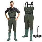 Daromigo Wathose Herren Wasserdicht, Anglerhose Wasserdicht mit Stiefel, Premium Wathose Damen 70D Nylon PVC Material, Ideale Wathose Neopren für Angeln und Outdoor-Aktivitäten, Größe:46