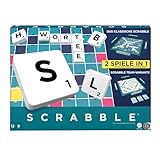MATTEL GAMES Scrabble Zwei in Eins - Doppelseitiges Brettspiel für schnelles, zwangloses und kooperatives Spiel, inklusive 50 Zielkarten für Scrabble Together, einfache Punktevergabe, HWD45