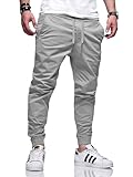 behype. Herren Hose Chino Jogger Jeans Chinohose Cargohose Freizeithose Gummibund Stretch BH_C-33-Light Grey-W34