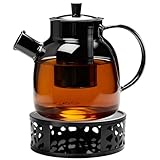 1.5L Teekanne aus Borosilikatglas mit Siebeinsatz, Stövchen & Deckel – Spülmaschinenfeste Glasteekanne für losen Tee Teebeutel Fruchttee, Hält lange warm (1500ml,spülmaschinenfest)