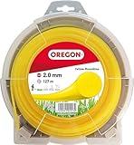 Oregon Runder Mähfaden 2 mm, Gelb, Für hohes Gras, Unkraut, Rasen und dichte Vegetation, Strapazierfähiger Profi-Nylonfaden, Für die meisten Rasentrimmer, 2 mm x 127 m (69-358-Y)