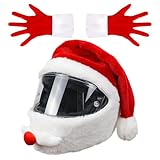 Weihnachtsmann-Motorrad-Kopfbedeckung, Weihnachtsmannmütze für Motorrad-Kopfbedeckung | Lustige Plüsch-Kopfbedeckung mit Handschuhen – Hutdekoration, Kopfbedeckung für
