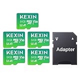 KEXIN Micro SD Karte 64GB 5er Pack Speicherkarte Micro SD mit SD Adapter, Bis zu 100 MB/s Lesegeschwindigkeit, UHS-I, U3, A1, V10, C10, microSDXC Memory Card TF Karte 64 GB 5 Stück