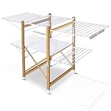 VOUNOT Wäscheständer ausziehbar, Standtrockner aus Rostfreier Stahl, Flügelwäschetrockner Wäschetrockner mit Rollen & Trockenlänge 30m, platzsparend, klappbar 180x105x61cm, Weiß