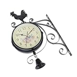 Cabilock 1Stk Doppelseitige Wanduhr im europäischen Stil Vintage Gartenuhr Wanduhr zum Aufhängen Bürouhr Vintage-Dekor wohnzimmeruhr Wall Clock leise hängende Uhr Kunstuhr aus Eisen Glas