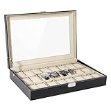 Uten Uhrenkasten 24 Uhren, Uhrenbox Herren Aufbewahrungsbox mit Metallschloss, Schlüssel und herausnehmbaren Uhrenkissen,Geschenkidee Watch Box Schwarz