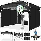 COBIZI Pavillon 3x3m Wasserdicht Stabil Winterfest Faltpavillon Partyzelt Gartenpavillon, 3 Seitenteilen, Pop Up Pavillon Faltbar für Camping, Festival, Gärten, Strände,Geschäft,4 Sandsäcke,Schwarz