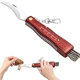 phxdance Pilzmesser mit Bürste | Schwammerlmesser mit Pinsel zum aufklappen |Pilzsammeltasche, Taschenmesser Klappmesser Outdoor mit Holzgriff, Pilzmesser Set Geschenk für Pilzsammler