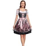 Jecarden Dirndl Damen Midi Trachtenkleid Damen Dirndlkleid mit Spitze Trachtenmode inkl. Dirndlbluse Dirndlschürze 3 teilig für Oktoberfest Karneval Besondere Anlässe (34-50) (Schwarz, 38)