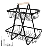 NVIYAM 2 Stöckig Obstkorb, Metall Obstschale Gemüse Regal, Abnehmbar Obst Etagere, Stehend Aufbewahrung Küche, Obst Halter Aufbewahrung für Obst Gemüse Brot Snacks Korb
