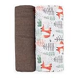 Petite&Mars Set aus 2 Musselin-Bambus-Wickeltüchern Misty 2in1 * 120 x 120 cm * hypoallergen * Bambus * Baumwolle * Spucktuch * Bäuerchentuch * Musselintuch * Musselin-Wischtuch (Forest Fox)