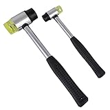2 Stücke Schonhammer, Leikurvo Doppelkopf Gummihammer, 22 mm + 35 mm Kunststoffhammer, Gummi Hammer Stahlrohrstiel mit Rutschfestem Griff für Holz, Kunststoff, Leder und Kunsthandwerk