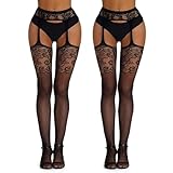 Strümpfe Mit Strapsen, Sexy Strapsstrümpfe Schwarz, 2 Stück Spitze Transparent Strümpfe, Mikrofaser Strapsstrümpfe Für Damen, Damen Straps Strumpfhose, Netzstrümpfe, Damen Strapsstrumpfhose Schwarz