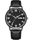 CIVO Uhren Herren Wasserdicht Analog Quarz mit Woche Datumsanzeige Klassisch Business Armbanduhr Leuchtend Großes Zifferblatt Herrenuhren Armband aus Schwarz Leder, Elegantes Geschenk für Männer