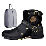 CaiHmnsa Moto-Stiefel for Herren, Stiefeletten, modische Lederstiefel mit Reißverschluss, Freizeitschuhe, wasserdichte Motorradstiefel, Westernstiefel, Übergröße(Black,EU45)