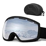 Fouvin Skibrille, Snowboard Skibrille für Damen Herren, Anti Beschlag mit sphärischer abnehmbarer Scheibe, Winter Schneebrille (Silber)