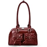ACUYE Ledertasche Schleife Handtasche Y2K Umhängetasche ästhetische Handtasche Dame Unterarmtasche Bowlingtasche für Frauen, rot, Einheitsgröße