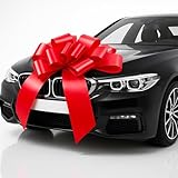 KNJOMZIE Große Autoschleife, Geschenkschleife Groß (Rot, 58cm/23 Zoll), Riesige Autoschleife, Große Schleife mit 2 Saugnäpfen für Auto, Fahrrad, Weihnachten, Hochzeit, Geburtstage