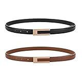 KEYRI 2er-Pack Schmaler Taillengürtel für Damen - Verstellbarer Dünner Ledergürtel, Skinny Retro, Klassisch Dekorativ für Jeans, Hosen, Kleider - Mode Gürtel (Schwarz + Braun)