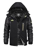 KEFITEVD Winterjacke Herren Warm Gefüttert Skijacke Winter Outdoorjacke Winddicht Allwetterjacke Thermojacke mit Kapuze Schwarz-Grau L