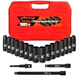Awang Kraft Schlagschrauber-Nüsse Set 1/2' 8-24mm Schlagnuss-Satz mit 5, 10-inch Verlängerungsstange,1/4 Adatper 19 Stück