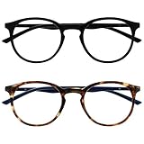 OPULIZE Met Lesebrille 2er Pack Schlank Runder Rahmen Federscharniere Kratzfest Schwarz Braun Herren Damen RR60-12 +1.00