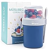 Bugucat 2in1 Müslibecher to Go 560ml+310ml, Praktischer Joghurtbecher & Müslibecher für Picknick, Auslaufsicherer Lunchpot Joghurtbecher to Go mit Löffel, Salatbecher Yoghurt to Go mit Löffel, Blau