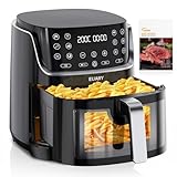 Euary Heißluftfritteuse 8L 1700W XXL Friteuse Heissluftfriteuse Fritteuse Heissluft Ohne Fett mit 12 Programmen Airfryer mit Rezeptbuch auf Deutsch